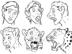  4:3 black_and_white fangs felid feral fur fur_growth growth headshot_portrait human human_to_feral humanoid jakkal leopard leopard_spots male mammal monochrome pantherine portrait sequence shocked simple_background snout snout_growth solo species_transformation spots surprise teeth tongue transformation transformation_sequence tuft whiskers white_background 