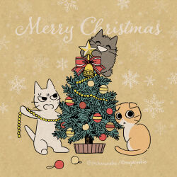  amayakasuneko ambiguous_gender christmas christmas_tree domestic_cat english_text felid feline felis feral group holidays mammal mojacookie nagameruneko official_art plant shikaruneko shikaruneko_(series) snowflake text tree trio whiskers 