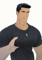  2boys abs ao_isami bara black_hair blush highres large_pectorals looking_at_viewer male_focus meme multiple_boys muscular muscular_male nagyuuuuuryyy nipples pectoral_grab pectorals photo-referenced pov pov_hands short_hair solo_focus the_masculine_urge_to_(meme) thick_eyebrows yaoi yuuki_bakuhatsu_bang_bravern 