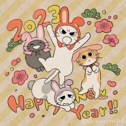  amayakasuneko ambiguous_gender chinese_zodiac domestic_cat english_text felid feline felis feral group hi_res holidays mammal mojacookie nagameruneko new_year official_art shikaruneko shikaruneko_(series) text year_of_the_rabbit 