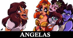  angel angela_(gargoyles) angela_(spawn) angela_anaconda angela_baker angela_franklin anyauribe armor blue_body blue_eyes blue_skin breasts brown_hair cleavage clothed clothing crown demon disney ear_piercing ear_ring fangs female freckles gargoyle gargoyles grey_body grey_skin group hair headgear horn human humanoid long_hair mammal night_of_the_demons not_furry piercing purple_body purple_eyes purple_skin red_eyes ring_piercing sleepaway_camp smile spawn_(series) teeth tiara 