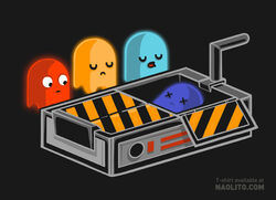  ambiguous_gender bandai_namco black_background blinky_(pac-man) closed_eyes clyde_(pac-man) crossover english_text female ghost ghostbusters group inky_(pac-man) male naolito not_furry open_mouth pac-man_(series) pinky_(pac-man) simple_background spirit symbol-shaped_eyes text unusual_eyes x_eyes 