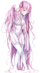  absurdly_long_hair absurdres breasts cherry_blossoms commentary_request cucchiore female full_body hair_ribbon highres long_hair medium_breasts original pink_eyes pink_hair ribbon smile solo standing thighhighs very_long_hair white_thighhighs 