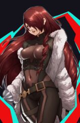  atlus clothed clothing female fur_coat mitsuru_kirijo persona persona_3 red_eyes red_hair solo tagme x_xith_x 