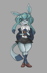  absurd_res anthro anthrofied book canid canine clothing eeveelution eyewear female fur generation_4_pokemon glaceon glasses hi_res mammal multicolored_body multicolored_fur nintendo pokemon pokemon_(species) pokemorph snoutless solo 