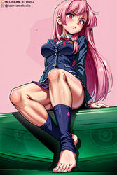  angry_expression angry_face feet female female_only foot_fetish foot_focus iacreamstudio long_hair pink_hair school_uniform toeless_socks 