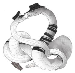  2021 bandolier beastars clothing crossover duo entwined_tails female female_feral feral feral_on_feral greyscale hat hat_only headgear headgear_only headwear headwear_only hi_res jabberwockychamber limbless_vertebrate male male/female male_feral monochrome mostly_nude pit_viper rango_(movie) rattlesnake rattlesnake_jake reptile rokume_(beastars) scales scalie serpentine snake tail tail_coil viper 