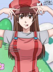  breasts brown_eyes brown_hair busty female life_lessons_with_uramichi_oniisan red_hat sticking_out_tongue tadano_utano tongue_out uramichi_oniisan utano-oneesan utano_tadano 