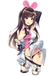  :p absurdres arm_up black_necktie black_panties black_thighhighs blue_eyes blush breasts brown_hair cleavage closed_mouth clothes_pull collar commentary_request cropped_legs detached_collar detached_sleeves female groin hair_between_eyes highres kizuna_ai kizuna_ai_(elegant) kizuna_ai_inc. large_breasts long_hair long_sleeves looking_at_viewer multicolored_hair navel necktie panties photoshop_(medium) pink_hair pulling_own_clothes shirt shirt_pull short_necktie short_shorts shorts shorts_pull side-tie_panties simple_background sleeveless sleeveless_shirt smile solo streaked_hair thighhighs tongue tongue_out underwear very_long_hair virtual_youtuber white_background white_collar white_shirt white_shorts xiaoyu 