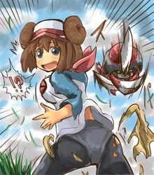  ass blade breasts brown_hair dyson_(edaokunnsaikouya) female female gloves grass long_hair looking_back mei_(pokemon) nintendo panties pawniard pokemon twintails violence 