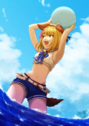  animal_ears ball beach bikini collared_bikini dog_ears dog_girl dog_tail erune fangs female granblue_fantasy hat holding holding_ball mifuta official_alternate_costume outdoors rope sailor_collar sailor_hat shimenawa shorts sky solo swimsuit tail vajra_(granblue_fantasy) vajra_(summer)_(granblue_fantasy) 