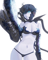  abyssal_ship bare_shoulders black_hair black_panties breasts commentary_request contrapposto cowboy_shot female glowing glowing_eyes kantai_collection kouno_(masao) large_breasts navel pale_skin panties photoshop_(medium) ri-class_heavy_cruiser short_hair solo standing underwear 