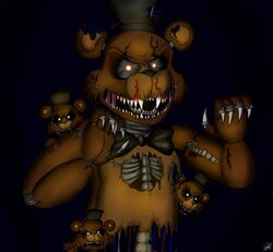  2016 animatronic anthro bear digital_media_(artwork) five_nights_at_freddy&#039;s five_nights_at_freddy&#039;s_4 freddles_(fnaf) glowing glowing_eyes group hi_res machine mammal nightmare_freddy_(fnaf) robot sammytheanimatronic scottgames 