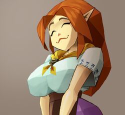  big_breasts cremia cute eyes_closed fully_clothed happy inkershike low_poly lowpoly majora&#039;s_mask malon nintendo nintendo_64 ocarina_of_time pointy_ears polygon red_hair smile the_legend_of_zelda 