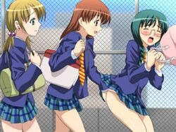  3girls ass ass_grab blazer duplicate glasses jacket joshi_kousei lowres multiple_girls sanshita satou_ayano school_uniform suzuki_yuma takahashi_eriko yuri 