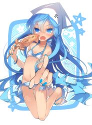  anger_vein bad_id bad_pixiv_id bikini blue_eyes blue_hair blue_nails blush c_(rori0) cannibalism feet female fingernails food foreshortening hat ikamusume ikayaki long_hair looking_at_viewer nail_polish oerba_yun_fang pointing pointing_at_viewer sandals shinryaku!_ikamusume solo squid swimsuit tears tentacle_hair toenail_polish toenails 