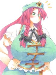  bad_id bad_pixiv_id beret braid breasts chinese_clothes curvy female gigantic_breasts green_eyes hat hong_meiling long_hair photoshop_(medium) solo touhou traditional_media twin_braids uccow 