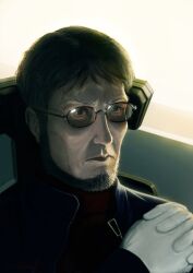  1boy beard commentary_request destraudo deviantart_sample facial_hair gendou_pose glasses gloves highres ikari_gendou image_sample male_focus neon_genesis_evangelion own_hands_clasped own_hands_together photorealistic realistic rebuild_of_evangelion solo 