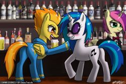  alcohol bar beverage bodysuit clothing equid equine eyewear female food friendship_is_magic goggles hair hasbro horn horse john_joseco long_hair mammal my_little_pony mythological_creature mythological_equine mythology pegasus pink_hair pony short_hair skinsuit spitfire_(mlp) tight_clothing unicorn vinyl_scratch_(mlp) wings wonderbolts_(mlp) 