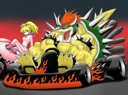  akiran_(r32) alternate_costume bicycle bike blonde_hair blue_eyes bowser car kart mario_(series) mario_kart motor_vehicle nintendo princess_peach red_eyes red_hair super_mario_bros. vehicle 