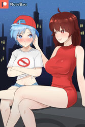  2girls arms_crossed blush boyfriend_(friday_night_funkin) breasts brushing_another&#039;s_hair brushing_hair cityscape couple cute female female_boyfriend_(friday_night_funkin) female_only friday_night_funkin genderswap_(mtf) girlfriend_(friday_night_funkin) hand_in_hair implied_lesbian lesbian multiple_girls night rudysaki rule_63 tagme 