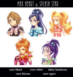  5girls bad_id bad_pixiv_id black_eyes black_hair blonde_hair bow brown_eyes brown_hair character_name copyright_name cure_black cure_bloom cure_egret cure_white futari_wa_precure futari_wa_precure_max_heart futari_wa_precure_splash_star gloves green_eyes hair_ribbon hairband half_updo heart highres hyuuga_saki image_sample kujou_hikari long_hair magical_girl md5_mismatch messy_hair mishou_mai misumi_nagisa multiple_girls pixiv_sample ponytail potepote precure purple_hair ribbon shiny_luminous short_hair smile twintails yukishiro_honoka 