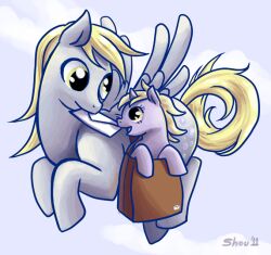  2011 blonde_hair cutie_mark daww derp_eyes derpy_hooves dinky_hooves_(mlp) duo equid equine eye_contact feathered_wings feathers female feral friendship_is_magic grey_body grey_feathers hair hasbro horn koshou looking_at_another mammal mother_(lore) mother_and_child_(lore) my_little_pony mythological_creature mythological_equine mythology parent_(lore) parent_and_child_(lore) pegasus quadruped tail unicorn wings young young_feral 