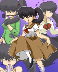  angry black_hair brooch cravat flower jewelry kuno_kodachi kunou_kodachi leotard multiple_persona ponytail ranma_1/2 rose sailor_fuku school_uniform serafuku wantan-orz 