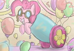  :d balloon cannon cutie_mark equid equine eyewear friendship_is_magic goggles hasbro horse inflatable mammal my_little_pony party party_cannon pinkie_pie_(mlp) pony ranged_weapon smile speccysy streamers weapon 