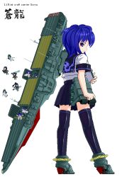  6+girls a6m_zero aircraft aircraft_carrier airplane b5n black_legwear blue_eyes blue_hair bomb bomber character_name d3a dive_bomber dragon eastern_dragon explosive flight_deck imperial_japanese_navy looking_back military military_vehicle multiple_girls original personification pixel_art puribate_(helgoland) school_uniform serafuku ship simple_background souryuu_(aircraft_carrier) thighhighs torpedo warship watercraft white_background world_war_ii zettai_ryouiki 