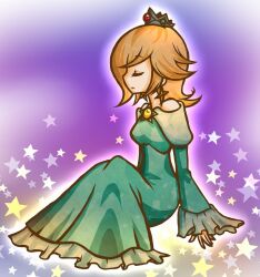  bare_shoulders blonde_hair bs-cla_fantasy closed_eyes crown dress jewelry mario_(series) nintendo princess_rosalina rosalina_(mario) rosetta_(mario) super_mario_bros. super_mario_galaxy 