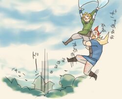  2boys edit5 falling groose hakobe_(ichiru) link multiple_boys nintendo skyward_sword the_legend_of_zelda the_legend_of_zelda:_skyward_sword 