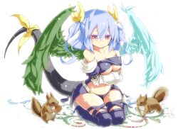  asymmetrical_wings bad_id bad_pixiv_id bare_shoulders blue_hair bow breasts chatsubo_(yaba-yaba) dizzy_(guilty_gear) female guilty_gear guilty_gear_x guilty_gear_xx hairbow medium_breasts photoshop_(medium) pink_eyes ribbon short_hair sitting solo squirrel tail tail_ornament tail_ribbon underboob wariza wings 