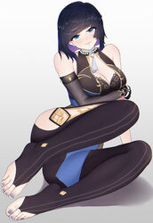  1girls blue_hair blue_nail_polish blue_nails blue_toenails blush cleavage feet feet_focus female female_only foot_fetish genshin_impact looking_at_viewer smile solo stirrup_legwear summer_(artist) toe_ring toe_ring_legwear toes wd_(1106592840) yelan_(genshin_impact) 