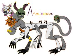  4_heads 4_legs 6_limbs amalgamation ambiguous_gender animatronic bow_tie caloxya canid canine chimera claws exposed_endoskeleton exposed_wires fan_character feral five_nights_at_freddy&#039;s fox fur green_body green_fur hi_res hybrid lagomorph leporid looking_at_viewer machine mammal monster multi_head rabbit robot scottgames sharp_teeth solo teeth white_body white_fur 