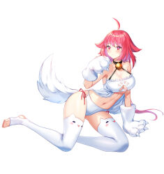  :o absurdres ahoge alternate_hair_color animal_ear_legwear animal_hands arm_support babydoll bare_shoulders bell black_collar breasts bright_pupils cat_ear_legwear cat_tail cleavage cleavage_cutout closers clothing_cutout collar collarbone criss-cross_halter female frilled_babydoll full_body gloves hair_flaps halterneck hand_up highres jingle_bell large_breasts long_hair looking_at_viewer low_ponytail mirae_(closers) navel neck_bell no_shoes official_art panties paw_cutout paw_gloves pink_hair pink_ribbon red_eyes ribbon side-tie_panties simple_background sitting solo stirrup_legwear stomach tachi-e tail thighhighs thighs toeless_legwear underwear white_babydoll white_background white_gloves white_panties white_pupils white_tail white_thighhighs yokozuwari 