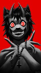  absurd_res anthro canid canine canis collar darkness domestic_dog feral fur hi_res humanoid interspecies male mammal monster red_eyes religion roberttristeart satanic solo teeth wolf zoophilia 