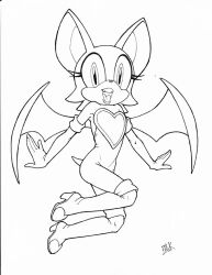  2018 aged_down anthro armwear bat bat_wings bhawk boots clothing elbow_gloves eyelashes female female_anthro flying footwear gloves handwear knee_boots knee_highs legwear looking_at_viewer mammal membrane_(anatomy) membranous_wings monochrome open_mouth open_smile pose rouge_the_bat sega shoes short_tail signature simple_background smile solo sonic_the_hedgehog_(series) tail wings 