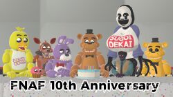  3d_(artwork) absurd_res bear bib bonnie_(fnaf) bow_tie cake canid canine chica_(fnaf) chick clothing cupcake_(fnaf) dessert digital_media_(artwork) eye_patch eyewear female five_nights_at_freddy&#039;s five_nights_at_freddy&#039;s_4 food fox foxy_(fnaf) freddy_(fnaf) furniture golden_freddy_(fnaf) group hat headgear headwear hi_res hook human humanoid lagomorph leporid male mammal michael_afton necktie nightmarionne_(fnaf) purple_body rabbit scottgames shirt source_filmmaker_(artwork) sugoi_dekai t-shirt table topwear yuuki_momofox 