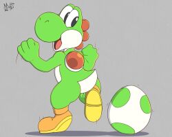  ambiguous_gender anthro back_spikes clothing dancing dinosaur egg feral footwear footwear_only mario_bros meatboom mostly_nude nintendo prehistoric_species reptile saddle scalie shoes shoes_only smile solo spikes spikes_(anatomy) tailbutt yoshi 