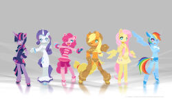  6+girls animal_ears applejack_(mlp) aqua_eyes blonde_hair blue_eyes chinese_commentary commentary_request copyright_notice cowboy_hat curly_hair cutie_mark dress fluttershy_(mlp) furry furry_female grey_background hat highres horns horse_ears horse_tail long_hair midriff multicolored_hair multiple_girls my_little_pony my_little_pony:_friendship_is_magic no_lineart one_eye_closed personification pink_hair pinkie_pie_(mlp) purple_eyes purple_hair rainbow_dash_(mlp) rainbow_hair rarity_(my_little_pony) single_horn standing tail twilight_sparkle_(mlp) tyson_tan wings 