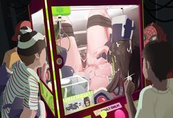  5boys against_glass backwards_hat baseball_cap black_hair bound bound_knees breasts brown_hair censored clothed_male_nude_female coin completely_nude cosplay crane_game cum cum_in_pussy cum_on_body cum_on_breasts cum_on_hair dinergate_(girls&#039;_frontline) double_v english_text facial female girls&#039;_frontline green_hair griffin_&amp;_kryuger gz_(gzdteee) hat headwear_request highres holding holding_coin identity_censor large_breasts looking_at_another looking_at_pussy m4a1_(girls&#039;_frontline) marvel multicolored_hair multiple_boys nipples nude red_headwear shirt sign spider-man spider-man_(cosplay) spider-man_(series) straight streaked_hair striped_clothes striped_headwear striped_shirt stuffed_toy thighhighs tongue tongue_out v warning_sign zipper_pull_tab 