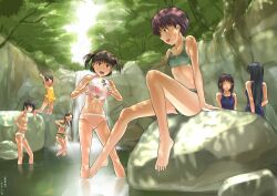  6+girls :d aihara_kaichi aihara_nana artist_name bad_id bad_pixiv_id ball barefoot beachball bikini black_hair blue_one-piece_swimsuit bob_cut boulder brown_eyes brown_hair character_request cliff collarbone commentary dated day dripping foliage forest full_body green_bikini holding holding_ball jumping kimi_kiss long_hair looking_at_another midriff multiple_girls nature one-piece_swimsuit open_mouth outdoors pink_bikini satonaka_narumi school_swimsuit short_hair signature sky smile stream swimsuit swimsuit_skirt teeth toes tree two_side_up upper_teeth_only very_short_hair wading water waterfall wet white_bikini white_sky yellow_one-piece_swimsuit 