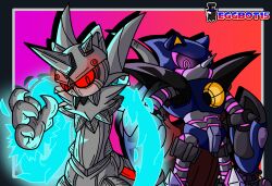  absurd_res digital_media_(artwork) duo eggbot15 energy_beam fan_character hi_res machine male metal_overlord metal_sonic robot sega simple_background sonic_the_hedgehog_(series) techno-croix 