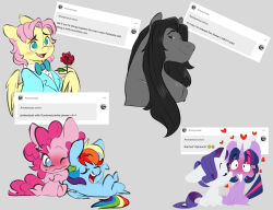  absurd_res black_hair black_tie_(suit) blush bow_tie clothing doodlemark earth_pony equid equine female feral flower fluttershy_(mlp) friendship_is_magic hair hasbro hi_res horse kissing kissing_cheek male mammal multicolored_hair my_little_pony mythological_creature mythological_equine mythology pegasus pink_hair pinkie_pie_(mlp) plant pony purple_hair quadruped rainbow_dash_(mlp) rainbow_hair rarity_(mlp) rose_(flower) suit twilight_sparkle_(mlp) wings 