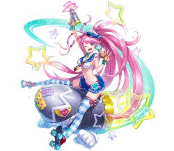  bandaid blue_eyes food freikugel full_body gun hat highres holding holding_gun holding_ice_cream_cone holding_weapon ice_cream ice_cream_cone long_hair midriff navel necktie one_eye_closed phantom_of_the_kill pink_hair ribbon roller_shoes sailor_bikini sailor_collar shoes sitting skirt solo star_(symbol) swimsuit thighhighs thighs two_side_up weapon 