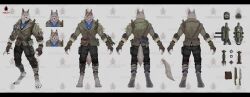  absurd_res anthro black_bottomwear black_clothing black_pants bottomwear canid canine canis clothing fur grey_body grey_fur gun hi_res jack_(wild_assault) jacket knife male mammal military model_sheet multicolored_body multicolored_fur official_art pants ranged_weapon soldier solo topwear unknown_artist warrior weapon white_body white_fur wild_assault wolf yellow_eyes 