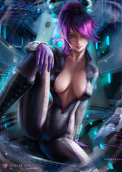  1girls arm_support axsens bangs big_breasts bodysuit boots breasts cleavage clothed clothed_female clothing female female_focus female_only fit fit_female fully_clothed futurama gloves grey_clothing grey_jumpsuit human leg_up legs light-skinned_female light_skin long_hair open_legs ponytail purple_eyes purple_hair sitting sitting_down slim_girl slim_waist smile smiling solo solo_female solo_focus space suit thighs turanga_leela zipper_down 