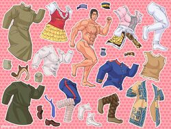  1boy abs ainu_clothes animal_ears animal_hood bara beard black_hair blush buzz_cut chest_hair coat collared_shirt covered_nipples dress embarrassed facial_hair fake_animal_ears fox_ears fox_hood full_body fundoshi gaiters golden_kamuy hood japanese_clothes large_pectorals looking_at_viewer male_focus mature_male military military_uniform muscular muscular_male navel navel_hair nipples nopinzo official_alternate_costume open_clothes open_coat pants pectorals pink_dress red_dress running shirt short_hair sideburns skirt sleeveless socks solo standing standing_on_one_leg stomach tanigaki_genjirou thick_eyebrows thighs topless_male uniform unworn_dress unworn_headwear unworn_pants unworn_shirt unworn_socks very_short_hair white_pants white_socks winter_clothes yellow_skirt 