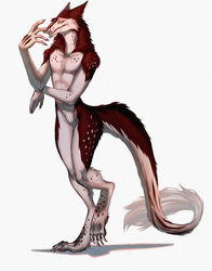  anthro beavertyan charli_(charli_sox) claws digital_media_(artwork) ear_piercing ear_ring fur gold_(metal) gold_tooth hair hi_res looking_at_viewer male markings maroon_fur nails orange_eyes piercing red_body red_fur red_hair red_spots red_stripes ring_piercing scar sergal shaded sharp_nails solo spots spotted_body spotted_fur standing stripes tail white_body white_fur white_hair white_spots 